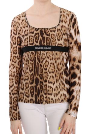 Roberto Cavalli Round Neck Leopard Women Top Womens Blouse