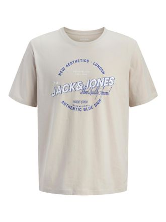 Jack & Jones Plus Size Rundhalsshirt JJELOGO TEE SS O-NECK 2 COL SS26 SN PLS, Herren, Gr. 4XL, moonbeam, Jersey, Obermaterial: 100% Baumwolle, JACK & JONES PLUSSIZE, Rundhal