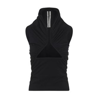 Rick Owens Sleeveless Tops, female, Black, Size: XS Jersey SS Prong Top