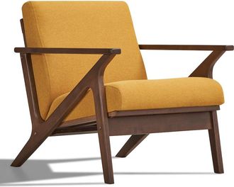 Omax Decor Zola Solid Wood and Fabric Accent Armchair in Walnut and Mustard