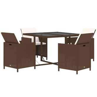 vidaXL Set Comedor De Jard&iacute;n 5 Pzas Con Cojines Rat&aacute;n Sint&eacute;tico Marr&oacute;n Vidaxl