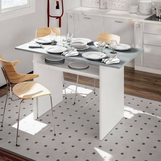 Dmora Mesa Extensible Ddiaz, Mesa Extensible Con Apertura De Libro, Mesa Consola Auxiliar Plegable, 120x35h77 Cm, Blanco Y Cemento - Dmora