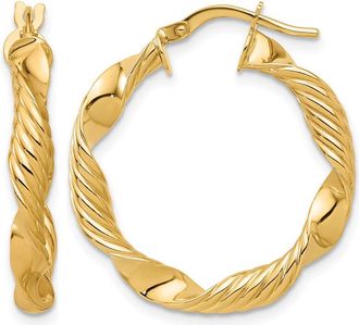 Diamond2Deal 14K Yellow Gold Textured Round Hoop Earrings 26.2 mm