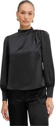 Fracomina Regular Fit Satin Blouse - Dames - Blouses - Zwart - XS - Leer - Overhemden