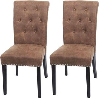 Hhg Hhg - Nunca Usado] Lote De 2 Sillas De Comedor Chesterfield Ii, Silla Silla De Cocina, Remaches, Tela/textil Marr&oacute;n, Patas Oscuras