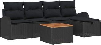 vidaXL Conjunto De Sof&aacute; De Jard&iacute;n Con Coj&iacute;n 6 Pcs Negro Polirat&aacute;n Vidaxl