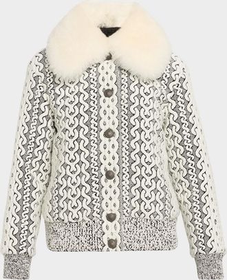 Moncler Beille Bomber Jacket with Detachable Shearling Collar