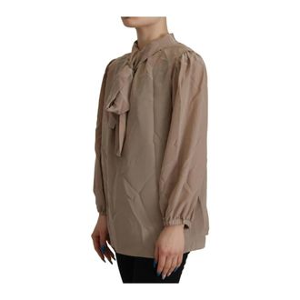 Dolce & Gabbana Overhemden, Dames, Bruin, M, Strikkraag Blouse