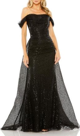 Mac Duggal Off the Shoulder Sequin Panel Train Gown in Black at Nordstrom, Size 12