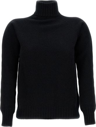 Drumohr Flat-Knit Wool Turtleneck Sweater with Ribbed Finishing