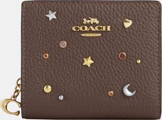 Coach Womens Snap Wallet With Rivets - Brown Leather - One Size