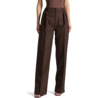 Mani&egrave;re De Voir Julie Tailored Twin Pleat Trousers in Brown at Nordstrom, Size 10