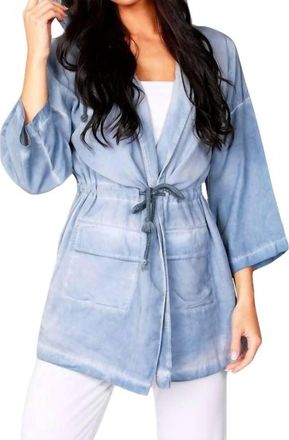French Kyss Jennifer Hooded Long Trench Coat In Denim