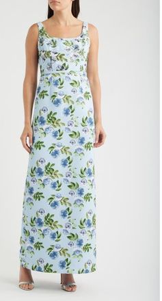Sachin & Babi Lana Sequin Detail Floral Pencil Gown in Sky Blue Morning Glory at Nordstrom, Size 10