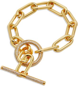 Savvy Cie Jewels GOLD PLATED PAPERCLIP CZ TOGGLE BRACELET