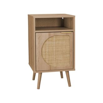 Sweeek Mesilla de noche, decoraci&oacute;n de madera y ca&ntilde;a redonda