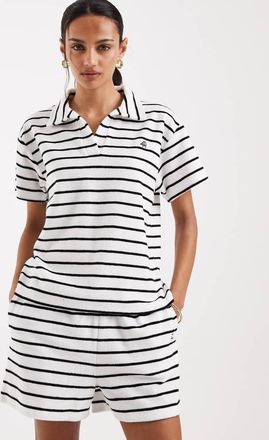 4th & Reckless Polo in spugna di misto cotone nera e bianca a righe con colletto in coordinato-Multicolore