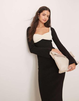 Pretty Lavish contrast knit maxi dress in black