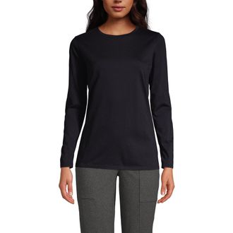 Lands End Supima Cotton Long Sleeve Crewneck T-Shirt in Black at Nordstrom, Size X-Large P