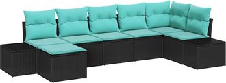 vidaXL Conjunto De Sof&aacute; De Jard&iacute;n 7 Uds. Negro Rat&aacute;n Sint&eacute;tico Vidaxl
