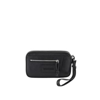 Emporio Armani Zwarte make-up tas van koeienhuid met rits - Heren - Tassen - Zwart - ONE Size - Leer - Tassen