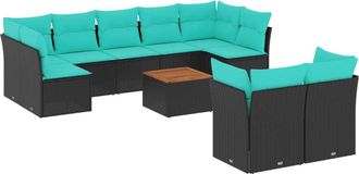 vidaXL Set De Sof&aacute;s De Jard&iacute;n 10pzas Con Cojines Rat&aacute;n Sint&eacute;tico Negro Vidaxl