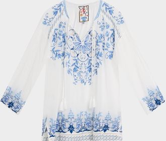 Johnny Was Margot Floral-Embroidered Georgette Blouse