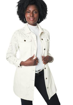 Jessica London Long Denim Jacket in Ivory Foil Dot at Nordstrom, Size 24