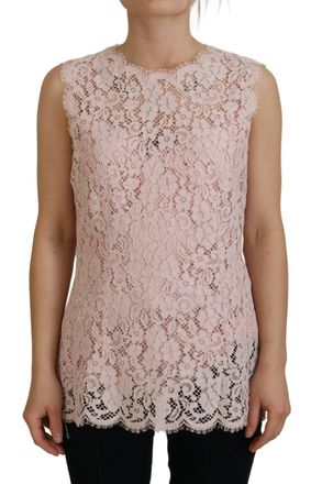 Dolce & Gabbana Womens Floral Lace Top Sleeveless - Light Pink