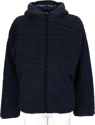 Diesel Black Plush Hooded Polyester Sports Jacket