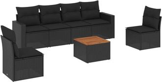 vidaXL Vidaxl - Set De Comedor De Jard&iacute;n 7 Pzas Y Cojines Rat&aacute;n Sint&eacute;tico Negro