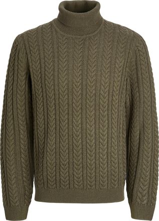 Jack & Jones Rollkragenpullover JACK & JONES JPRBLUSEAN KNIT CABLE ROLL NECK, Herren, Gr. M, schwarz olive, Strick, Obermaterial: 57% Polyacryl, 43% Baumwolle, uni