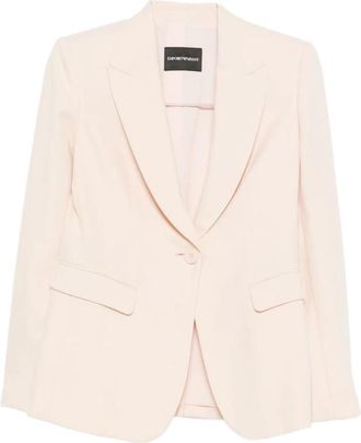 Emporio Armani Blazers, female, Beige, Size: 2XS Single-breasted jacket in technical gabardine