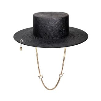 Ruslan Baginskiy Vilt Canotier-hoed met kettingband - Dames - Accessoires - Zwart - Maat: XS Katoen