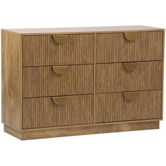 Sweeek Grooved mango wood effect sideboard with 6 drawers - 120 x 39 x 79 cm - Celian
