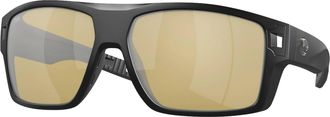 Costa Mens Diego Square Polarized Sunglasses In Matte Black/sunrise Silver Mirror