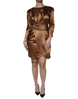 Emporio Armani Satin Long Sleeves Wrap Sheath Mini Womens Dress (Pre-Owned)