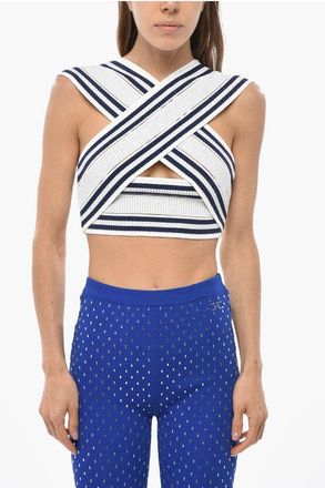 Balmain Top Crop Bicolore Incrociato sul Davanti taglia 40