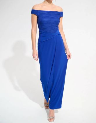 Joseph Ribkoff Ruched Off-Shoulder Evening Dress In Royal Sapphire