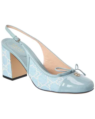 Gucci Gg Denim & Patent 76 Slingback Pump