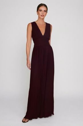 Six Stories Pleated Plunge Maxi Dress in Wine at Nordstrom, Size 8