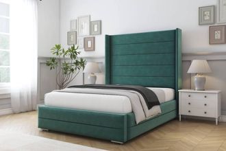 Comfort Beds Milano Plush Bed Frame - 50 Upholstered Wingback Headboard in Emerald | Size: Single