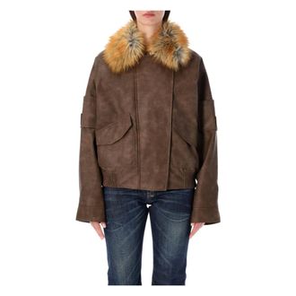 S.W.O.R.D 6.6.44 Bomber Leather Eco Fur - Jackets - Mujer - Marr&oacute;n - M