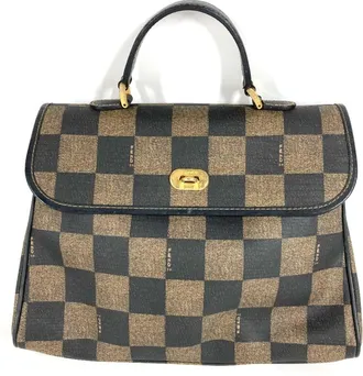 Fendi Brown Khaki Leather Pvc Handbag Tote Bag (Pre-Owned)