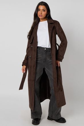 Urban Bliss Womens Chocolate Suede Trench Coat - Size 8 UK