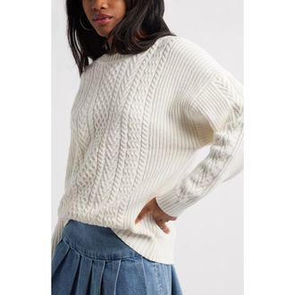 BP. Oversize Cotton Blend Cable Sweater in Ivory at Nordstrom Rack, Size Small