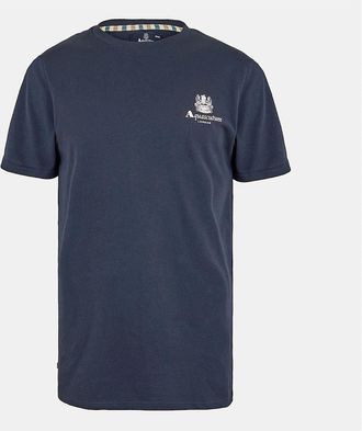 Aquascutum Mens Regular Fit Logo Print Crew Neck T-Shirt - Navy/Multi - Size: 2X large