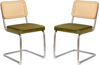Urban Meuble Conjunto de 2 sillas vintage de ca&ntilde;a y terciopelo verde