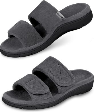 Garonne Womens Dual Strap Adjustable Open Toe Slippers with Arch Support Summer House Shoes for Women Indoor/Outdoor, Grey Dark, 6.5 UK