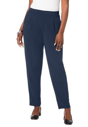 Jessica London Stretch Knit Crepe Straight Leg Pants in Navy at Nordstrom, Size 20
